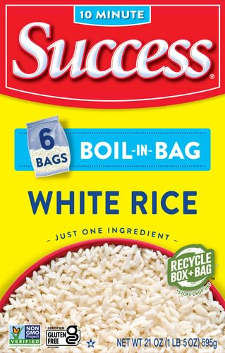 SUCCESS rice stovetop cooking bag boiling to yield light, fluffy grains.