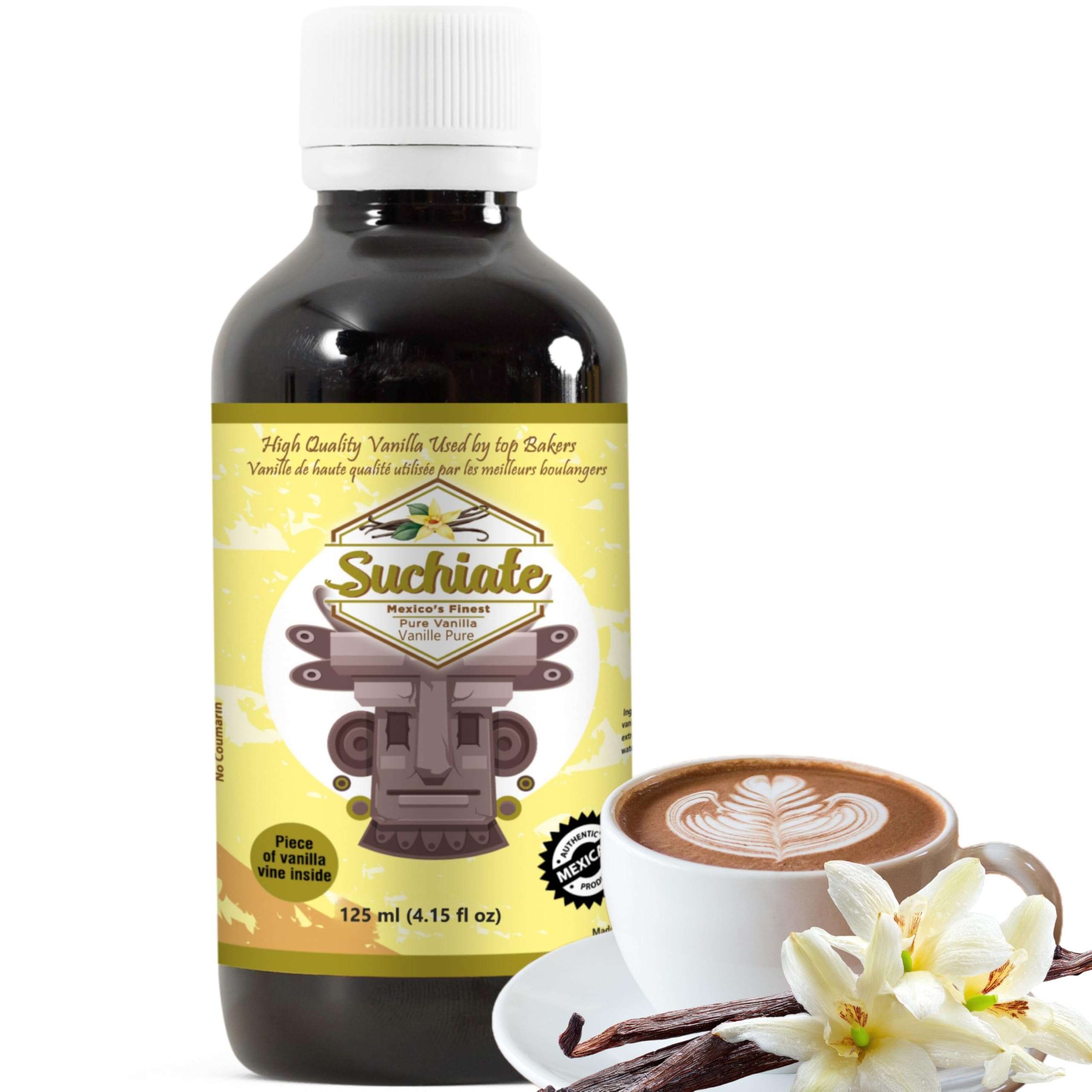 Suchiate Pure Vanilla bottle on a counter, ready for baking inspiration.