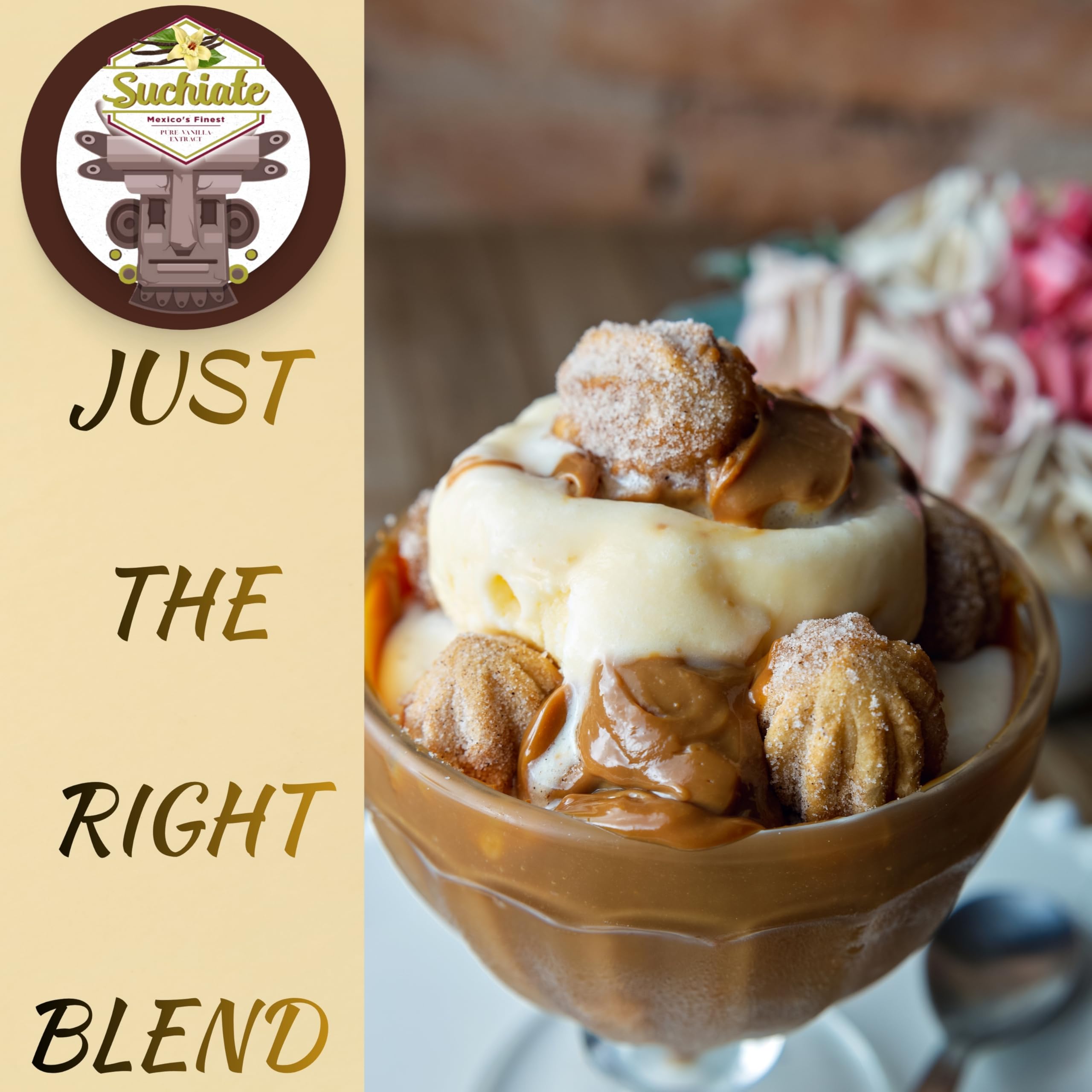 Suchiate Pure Vanilla bottle pour stream for creamy desserts.