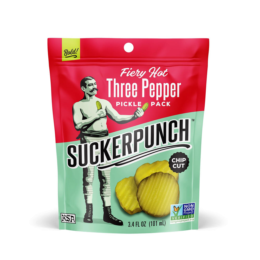 Suckerpunch Non-GMO and kosher seal on bag.