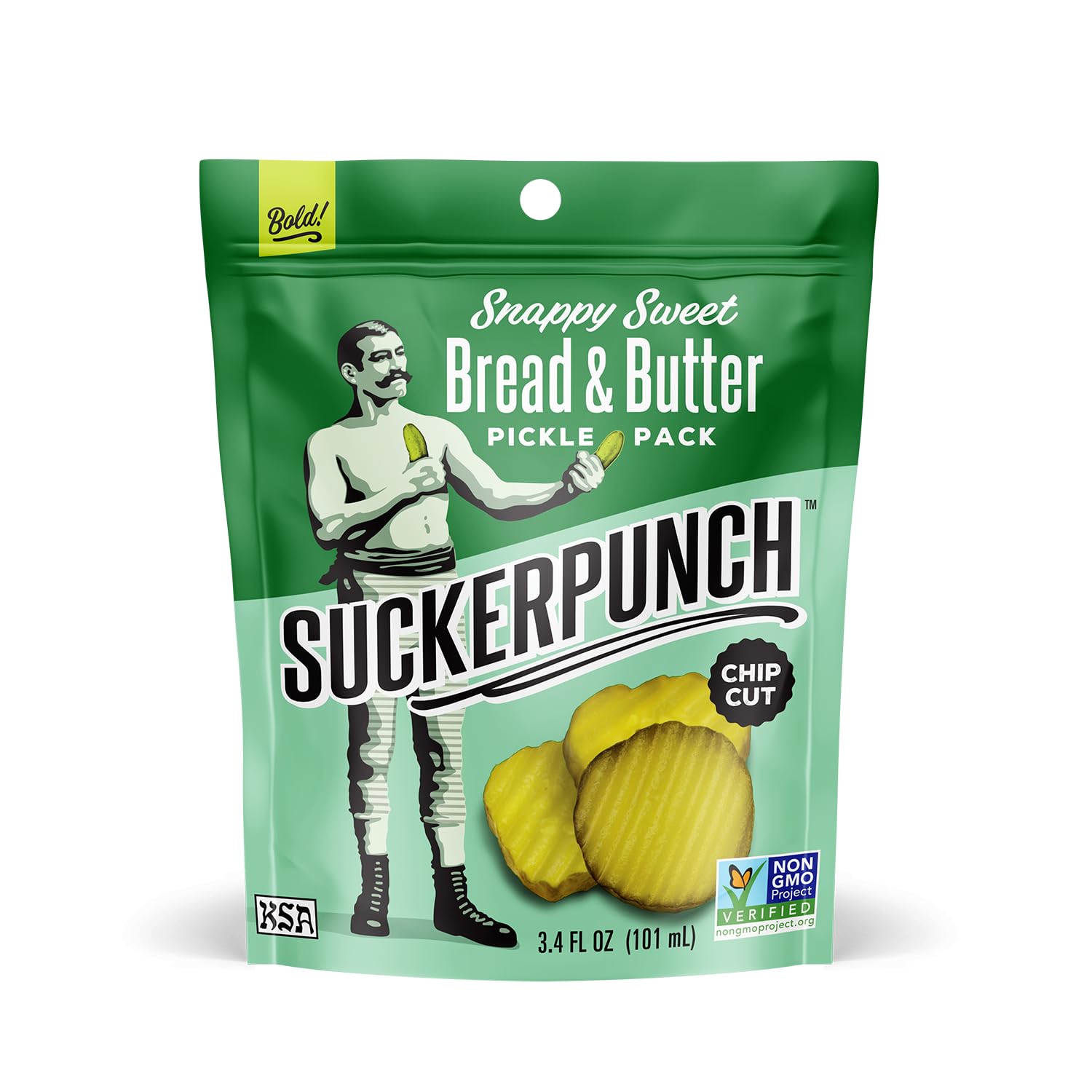 SuckerPunch bread-n-butter dill pickles chip-cut, on-the-go snack with bold dill aroma