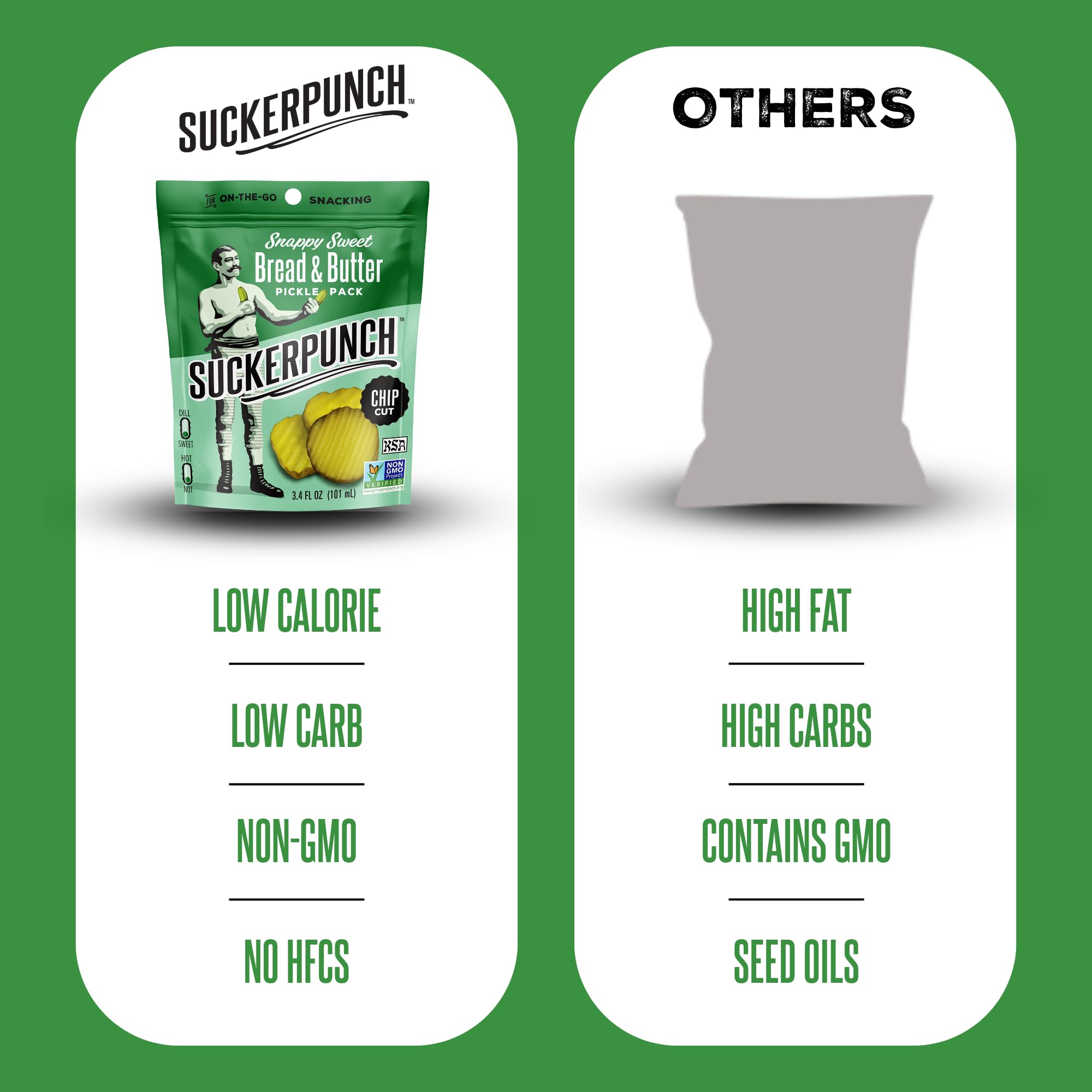 SuckerPunch bread-n-butter dill pickles chip-cut, sugar-free and low-calorie snack option