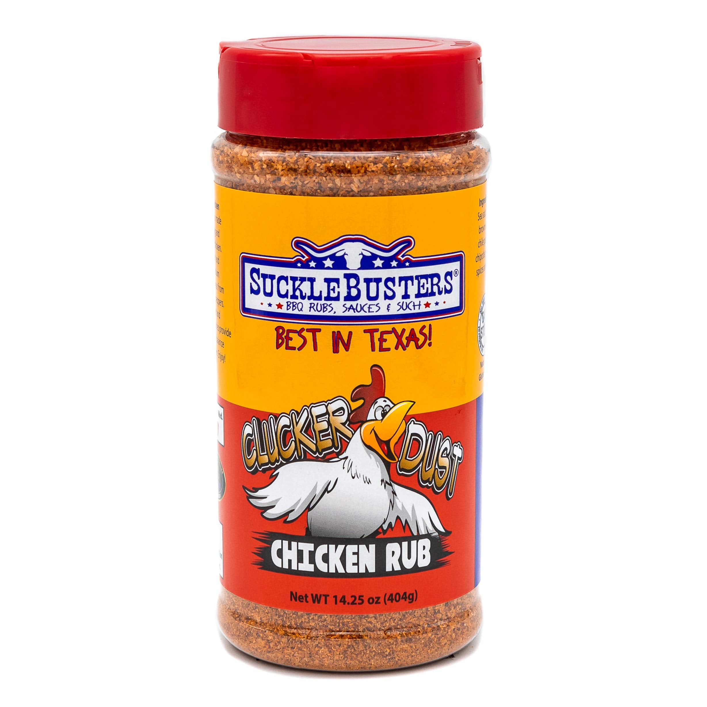 SuckleBusters Clucker Dust bottle front shows chipotle flavor for chicken