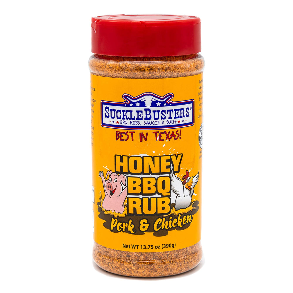 SuckleBusters Honey BBQ Rub bottle ready for pork and chicken seasoning