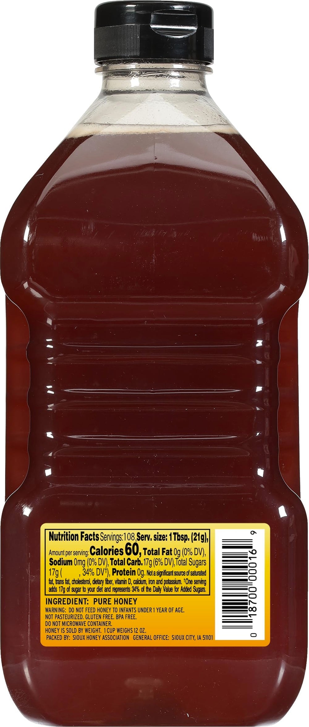 Sue Bee honey amber jar closeup highlights natural color and pure ingredients.