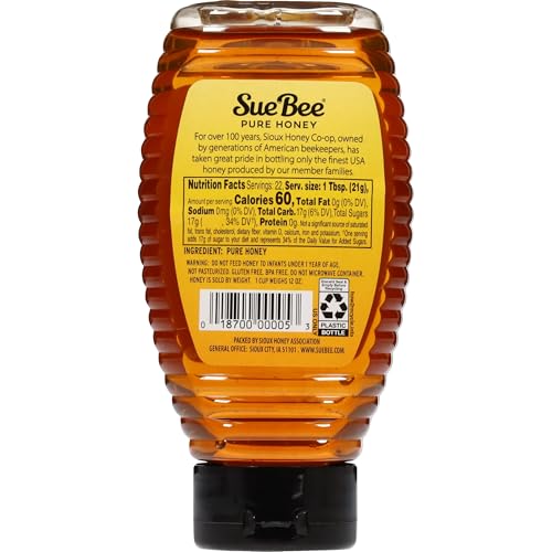 Sue Bee honey jar 16 oz glass for table or kitchen use