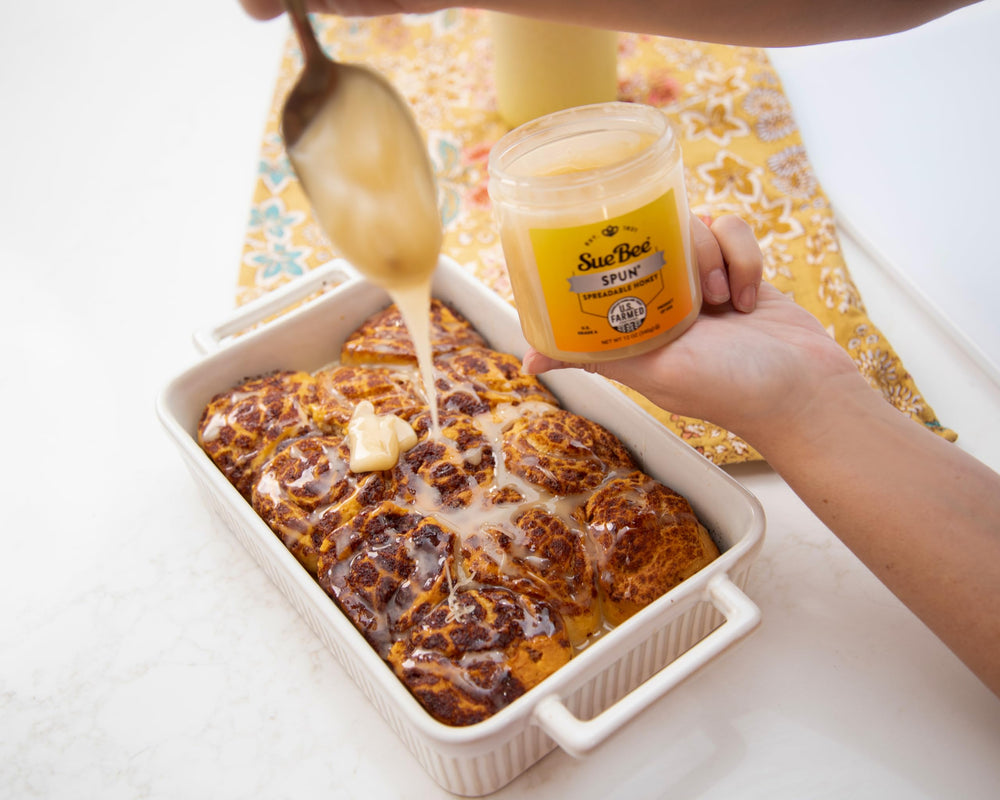 Sue Bee Premium Spun Honey for baking and sweetening recipes, versatile in kitchen.