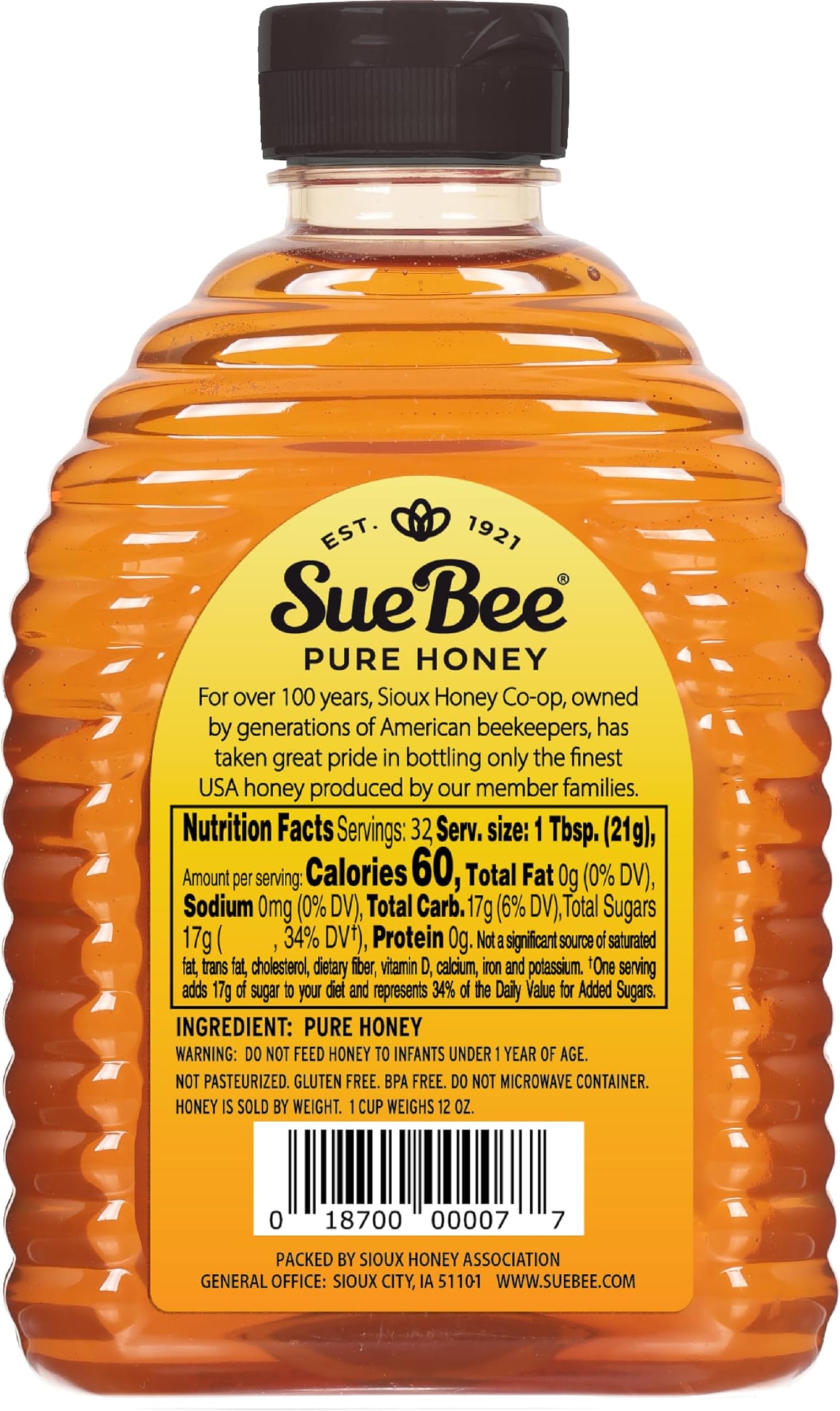 Sue Bee Pure Premium Honey jar closeup reveals clarity and depth