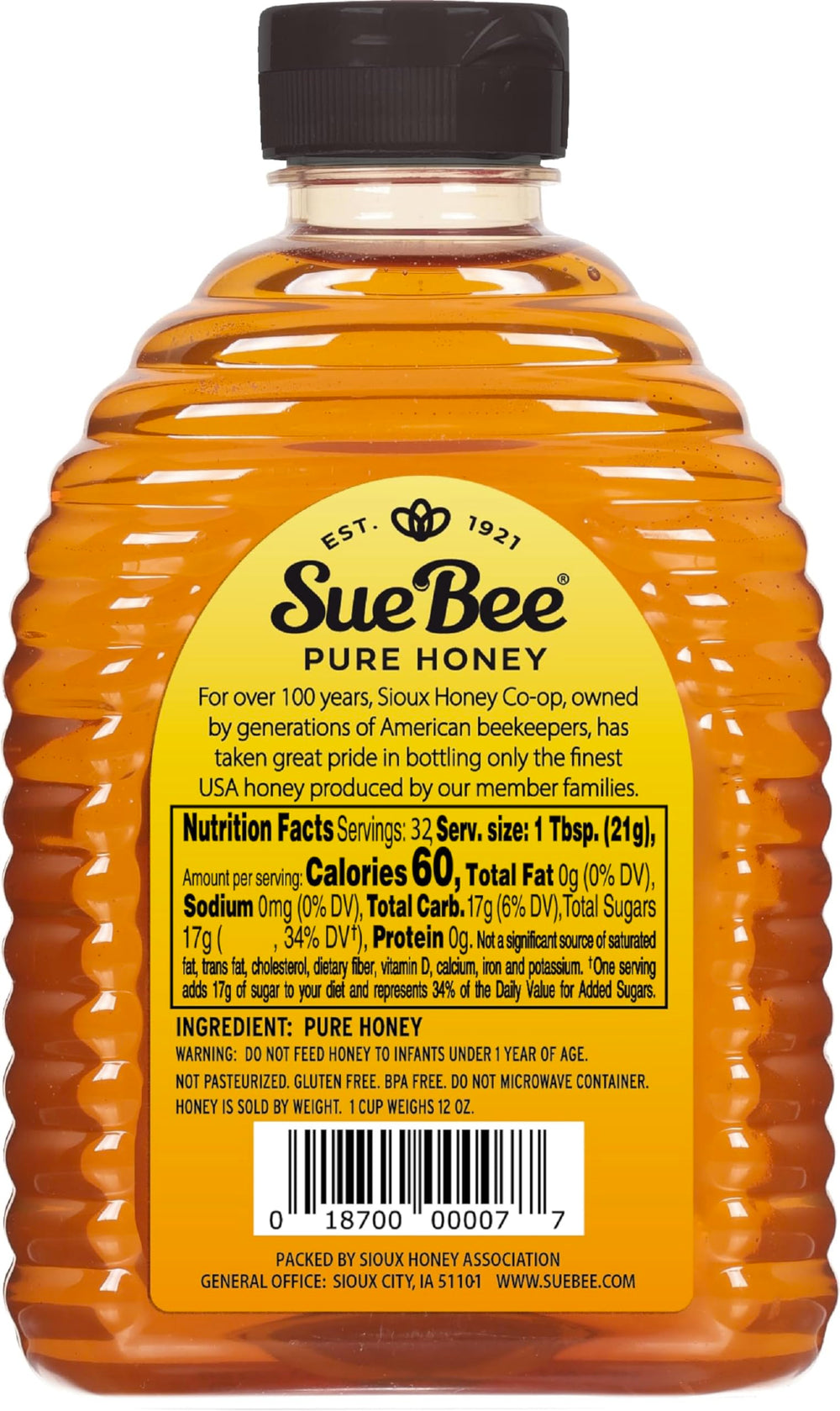 Sue Bee Pure Premium Honey jar closeup reveals clarity and depth