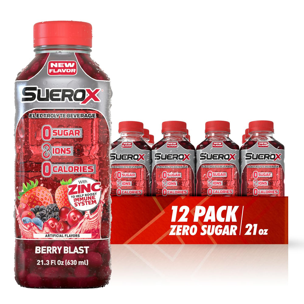 SueroX Berry Blast bottle for zero-calorie hydration on the go.