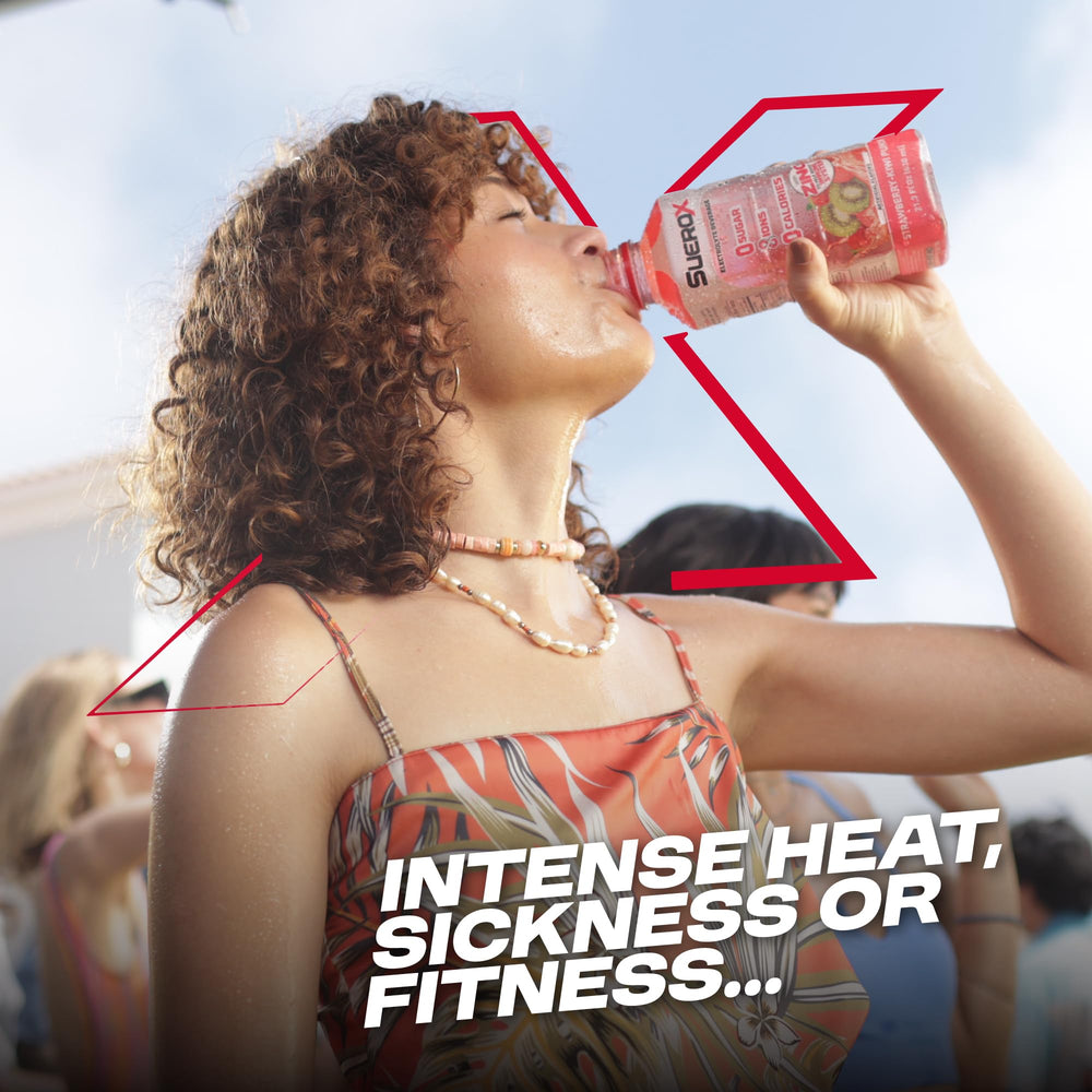 Infographic-like image showing 8 ions and 5 electrolytes in SueroX.