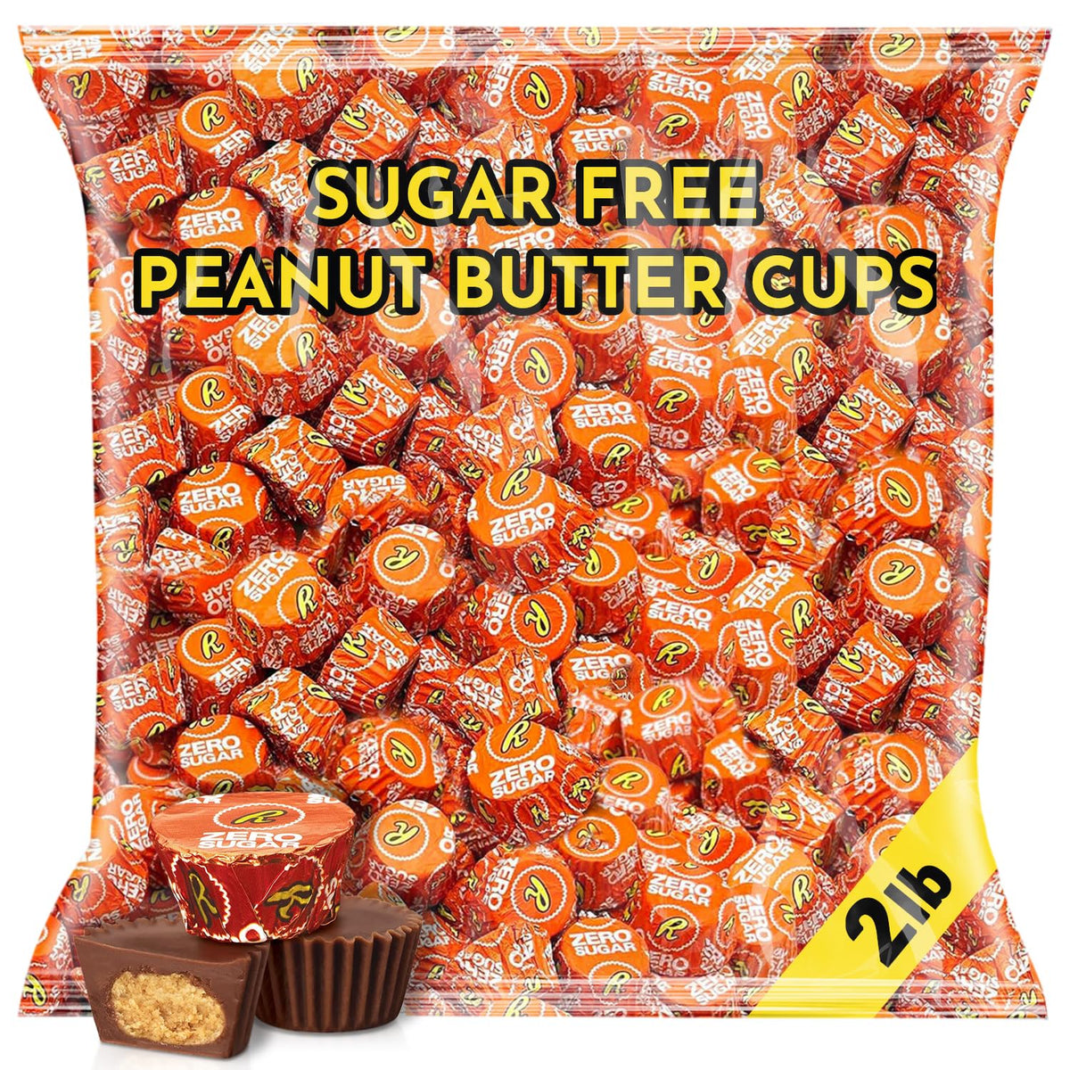 SUGADELIC zero sugar milk chocolate peanut butter cups in a bulk bag, ideal for keto snacking.