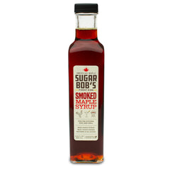 Sugar Bob's Finest Kind smoked maple syrup bottle adds rich maple smoke to dishes.