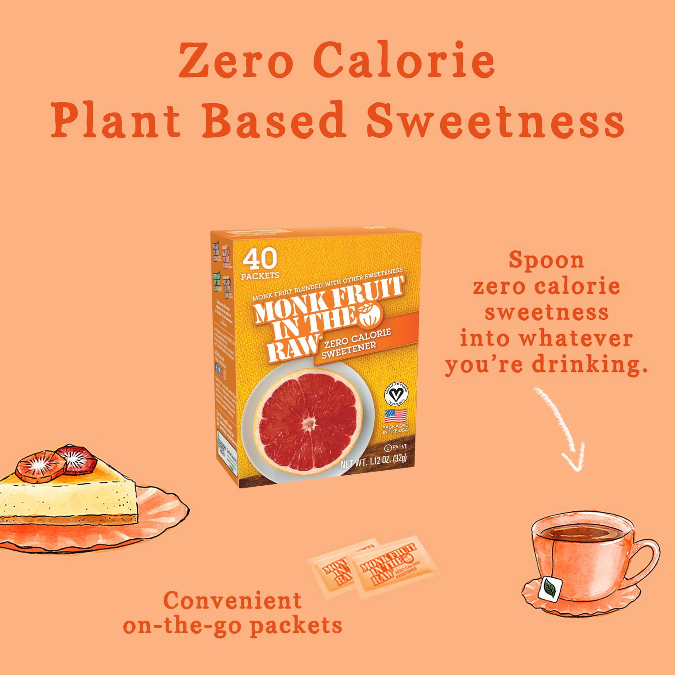 Sugar In The Raw monk fruit packets opened, showing single-serve portions