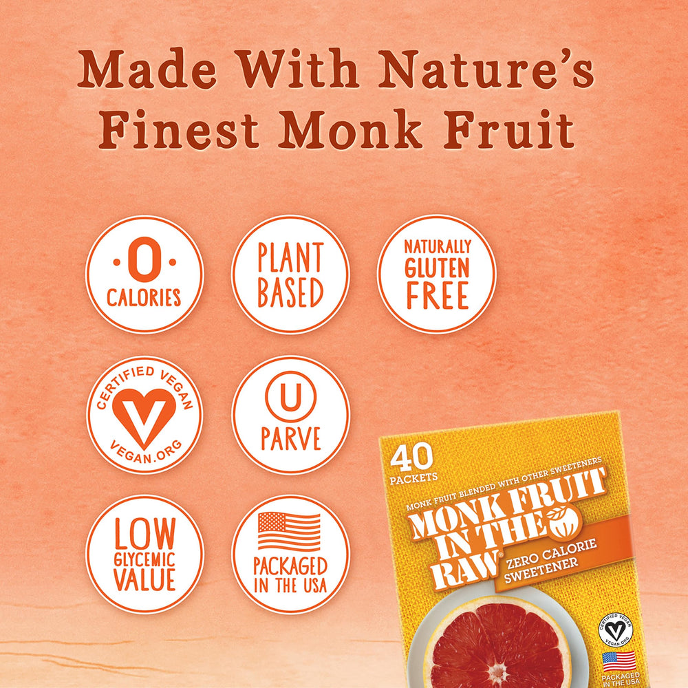 Pour-over coffee with Sugar In The Raw Monk Fruit Packets for calorie-free flavor.