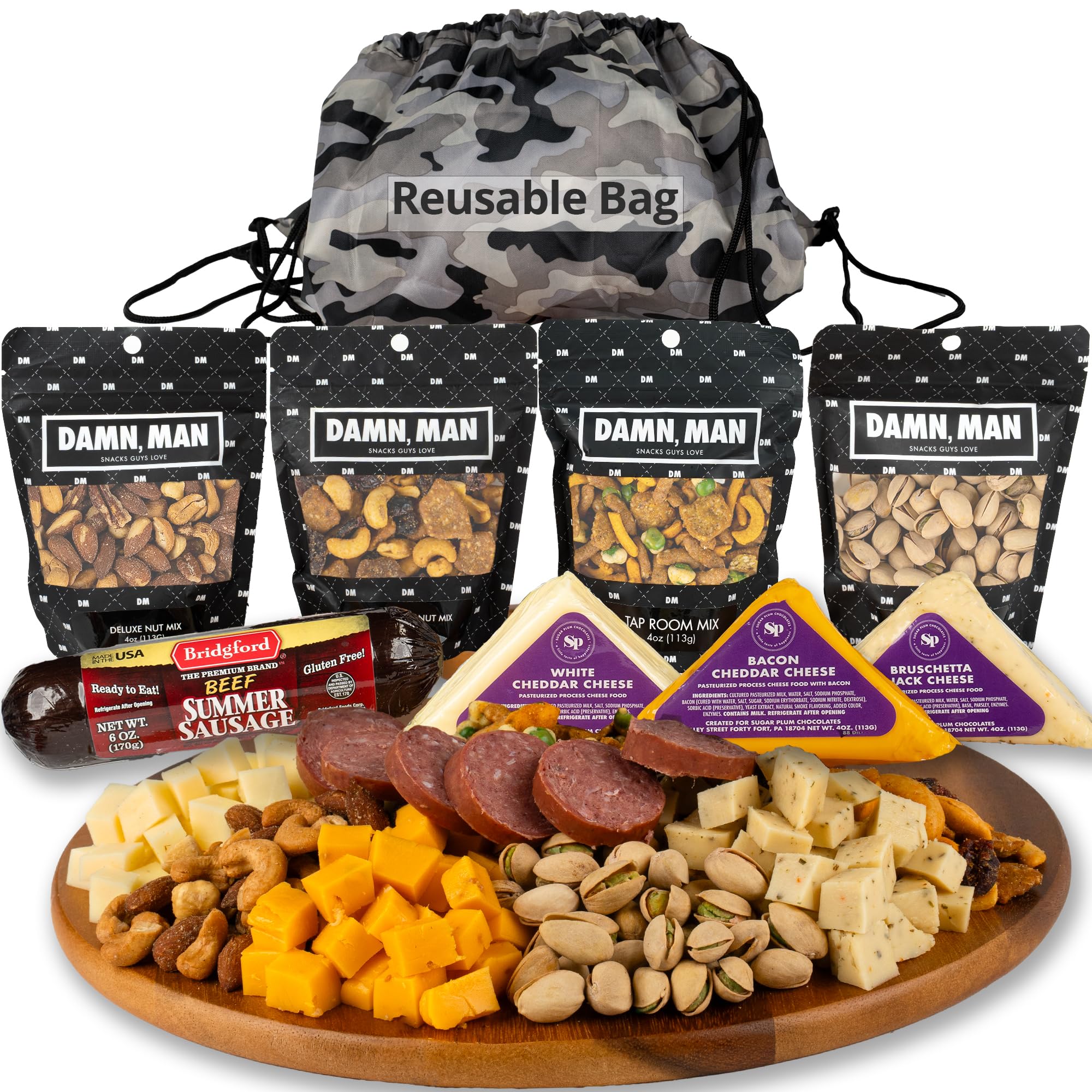 SUGAR PLUM gourmet meat and cheese basket assembly, ideal gift for gatherings.