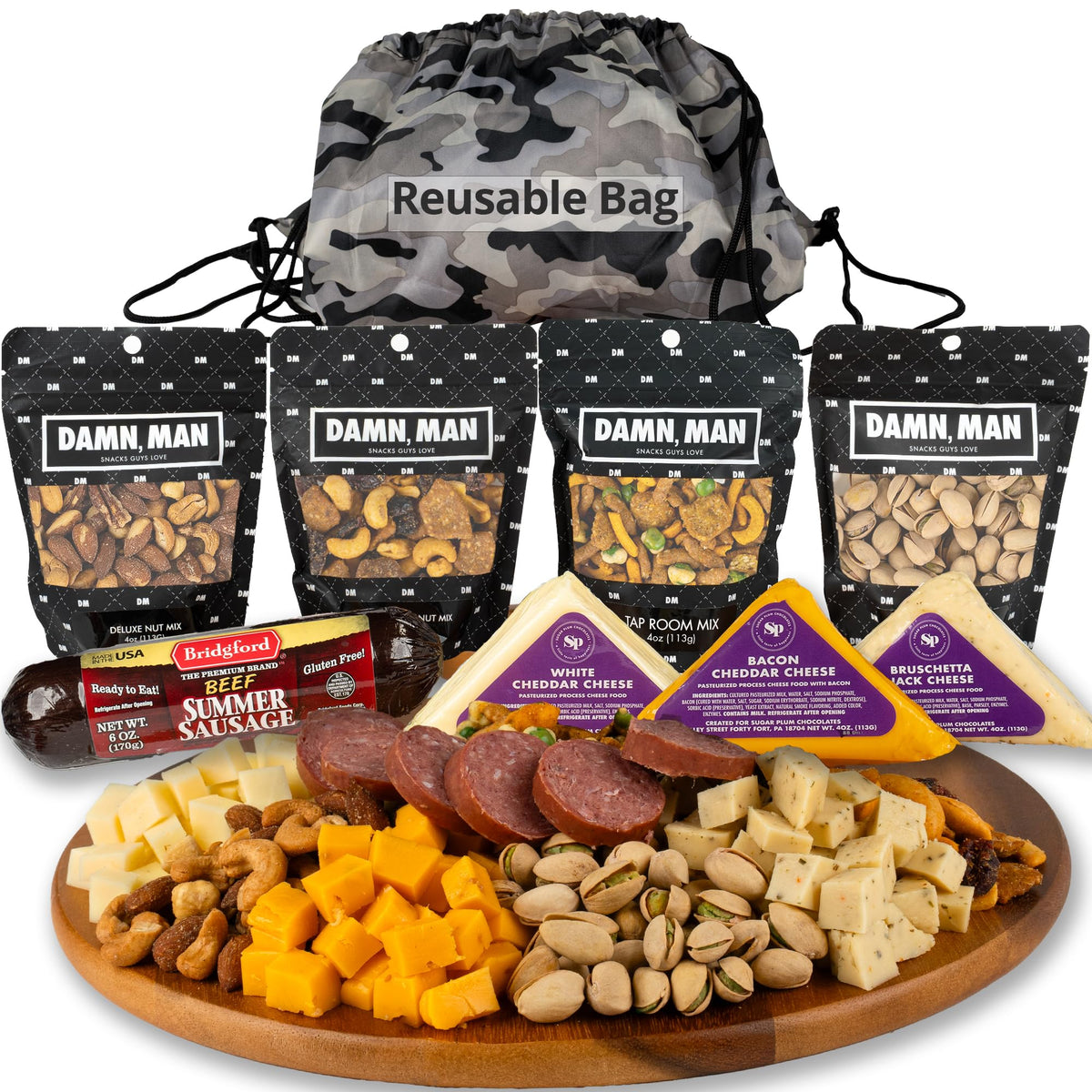 SUGAR PLUM gourmet meat and cheese basket assembly, ideal gift for gatherings.