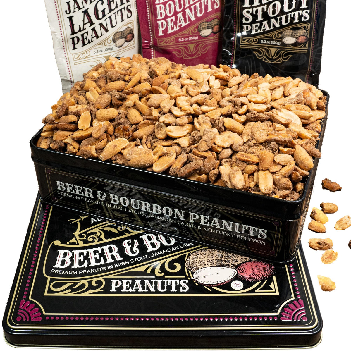 SUGAR PLUM gift tin with liquor-infused peanuts, ideal for gifting.