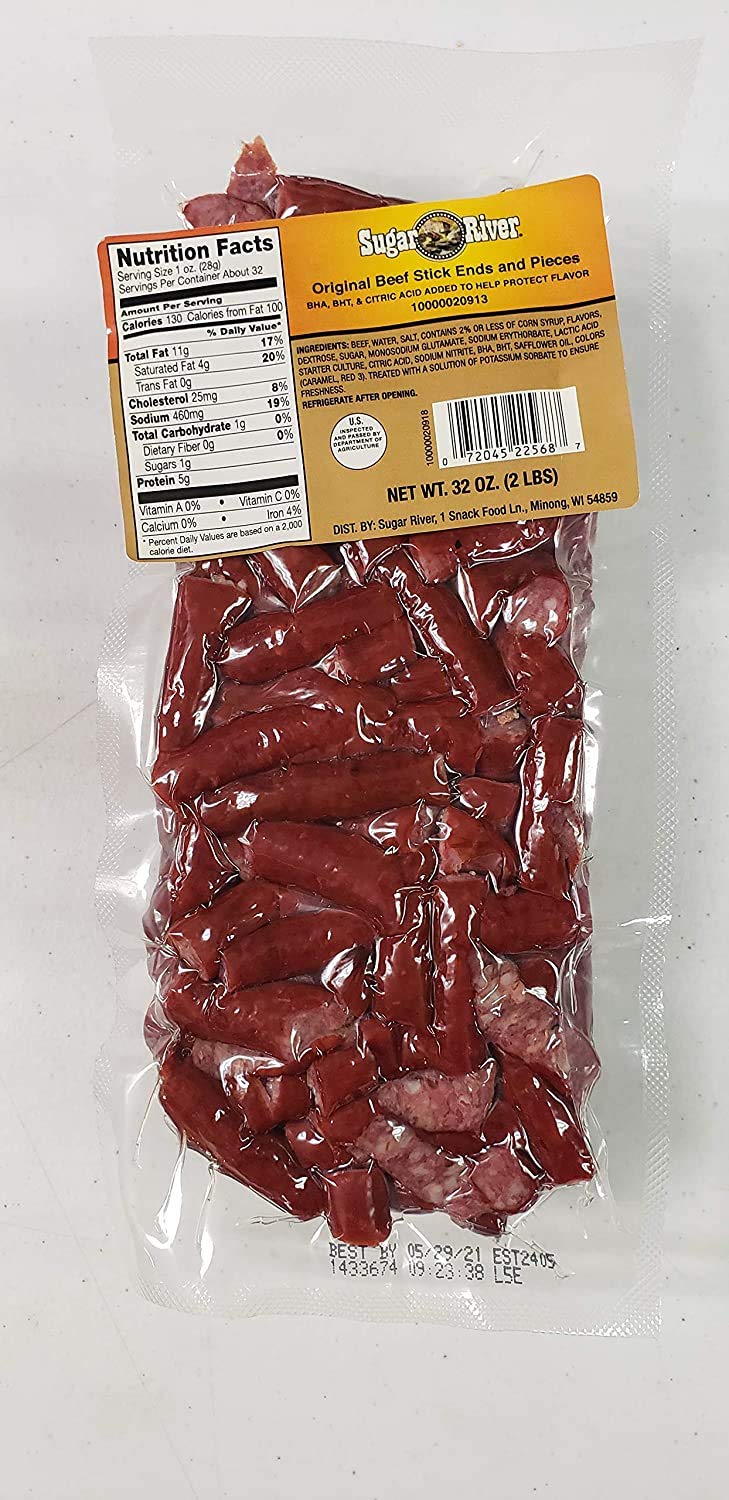 Sugar River Meat Snack Ends & Pieces in a 2 lb bag, ideal for on-the-go snacking.