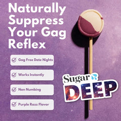 Sugar Splash DEEP gag suppressing sucker purple raspberry close-up highlights flavor and quick effect