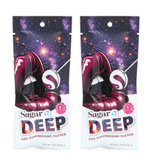 Sugar Splash DEEP gag suppressing sucker purple raspberry pack front shows date-night friendly design