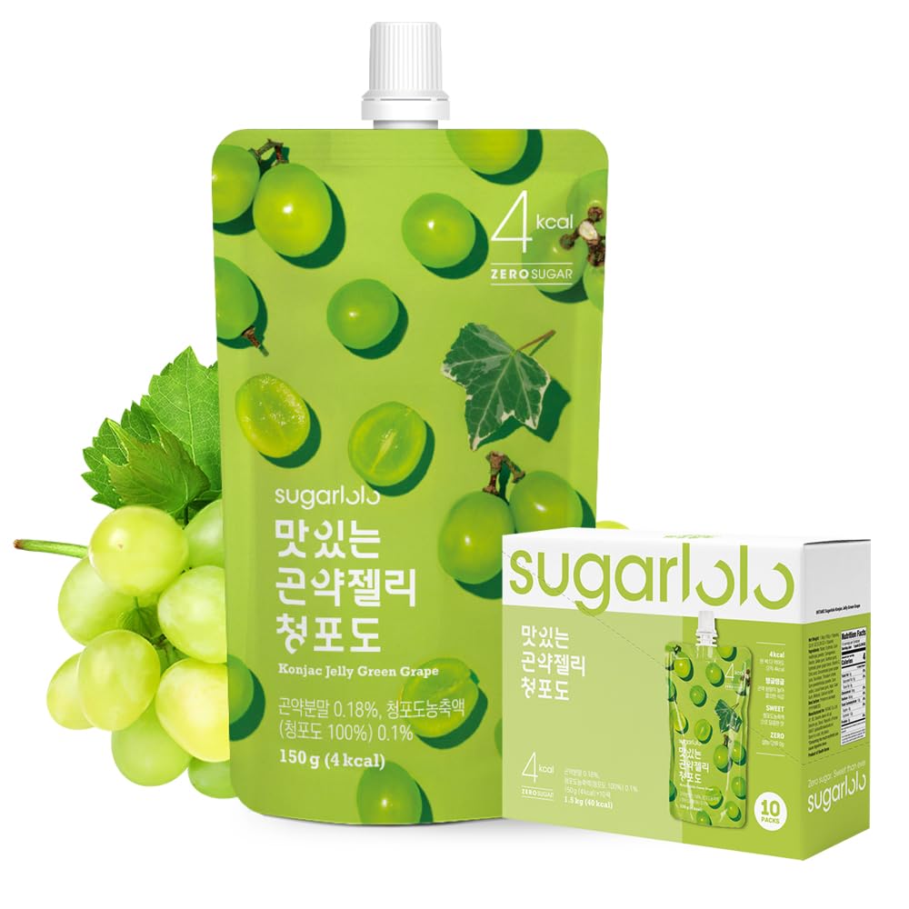 Sugarlolo Konjac Green Grape Jelly Snack close-up showing chewy, vegan, zero-sugar bites