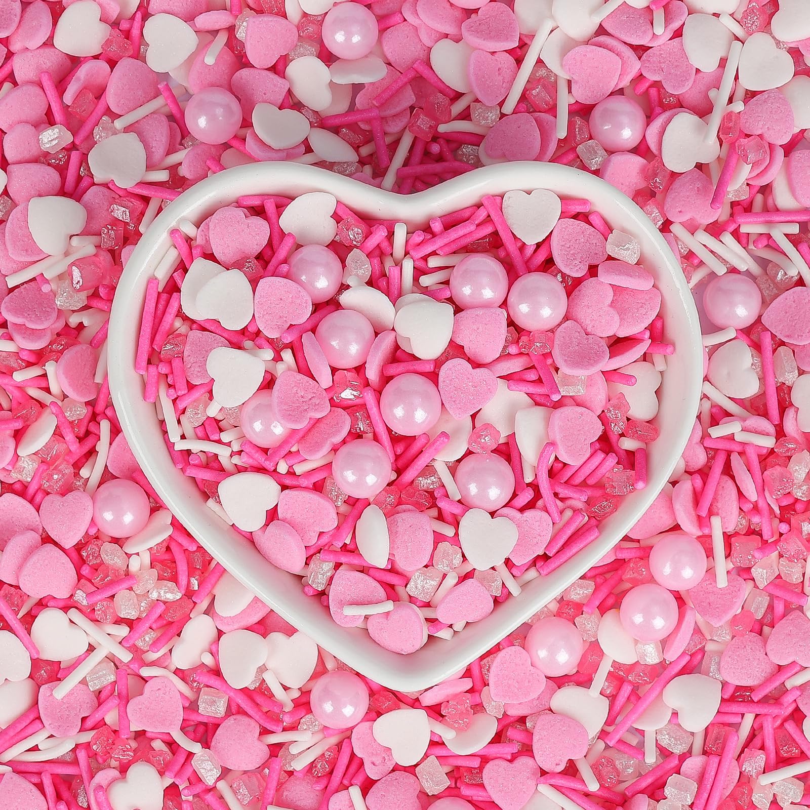 Sugarzy heart-shaped sprinkles enhance wedding and party desserts.