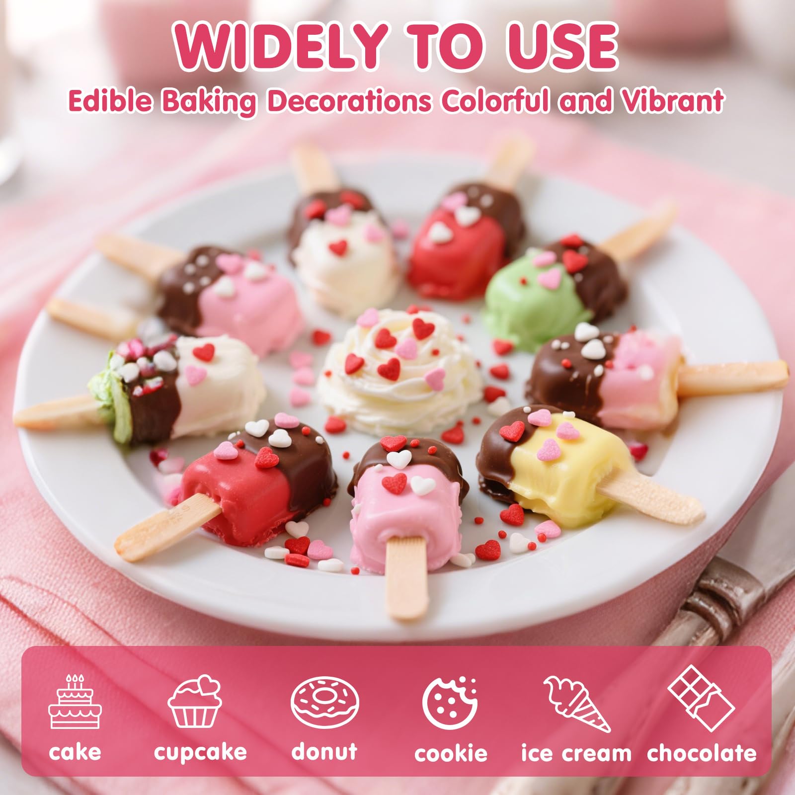 Sugarzy heart sprinkles enhance ice cream toppings