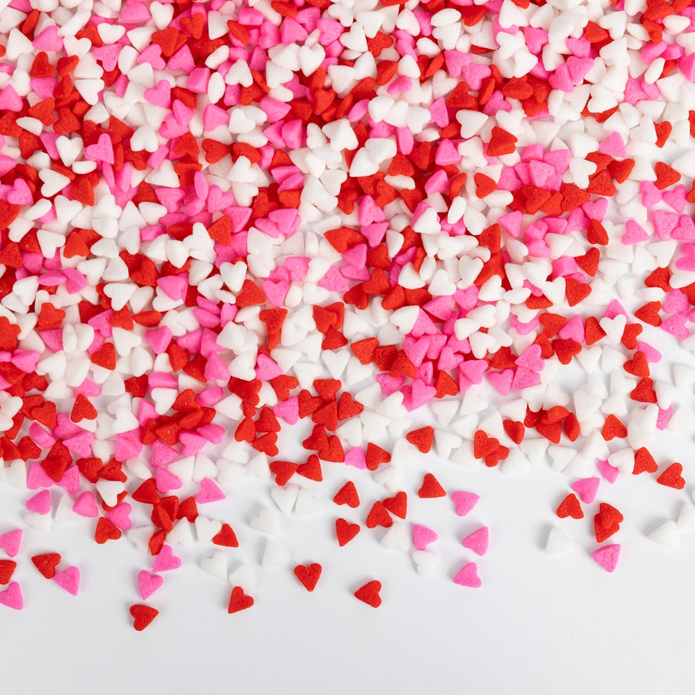 Sugarzy red heart sprinkles on cupcakes for festive color