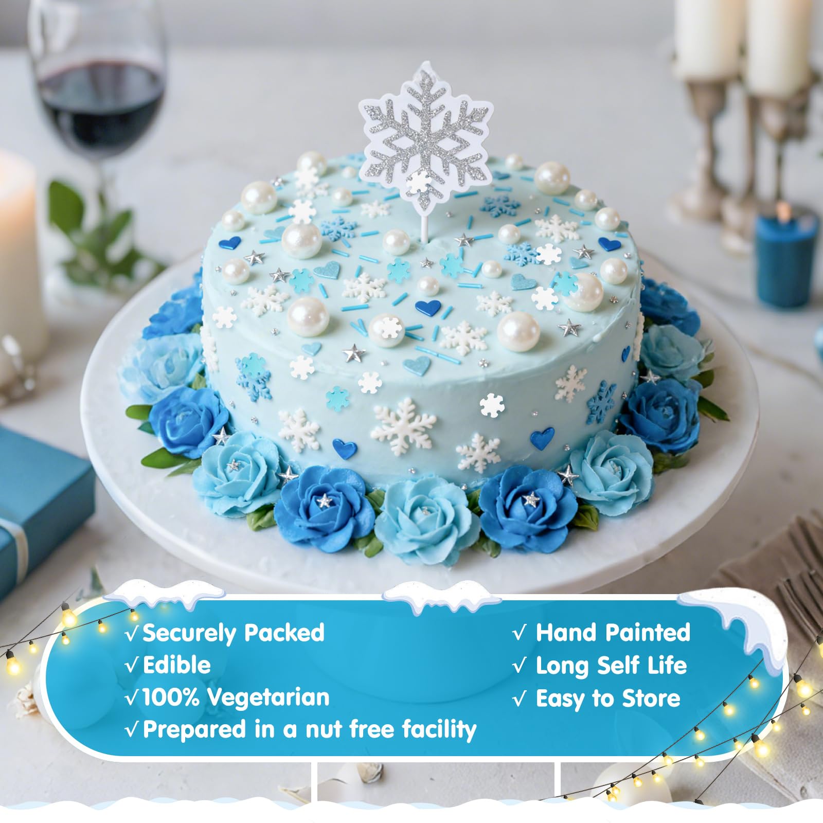 Sugarzy snowflake and stars decorate cakes and cookies with colorful charm.