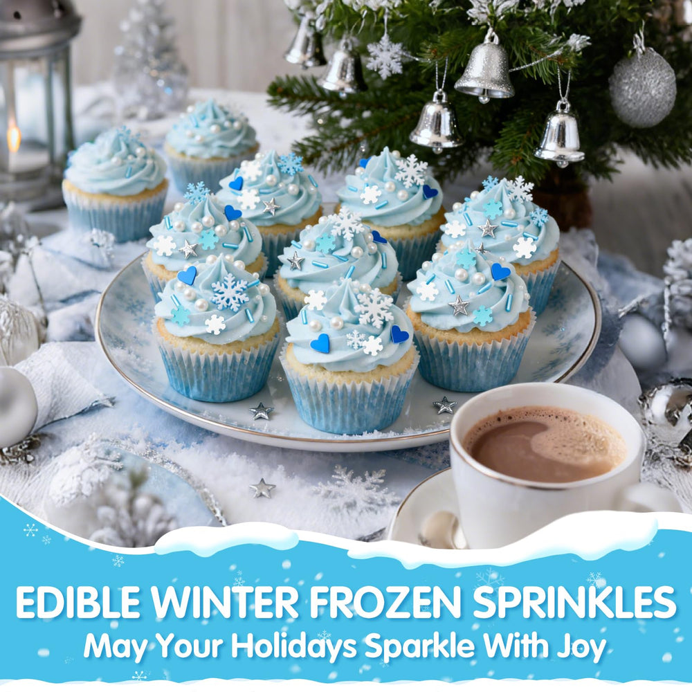 Sugarzy white snowflake sprinkles decorate cookies with wintry elegance.