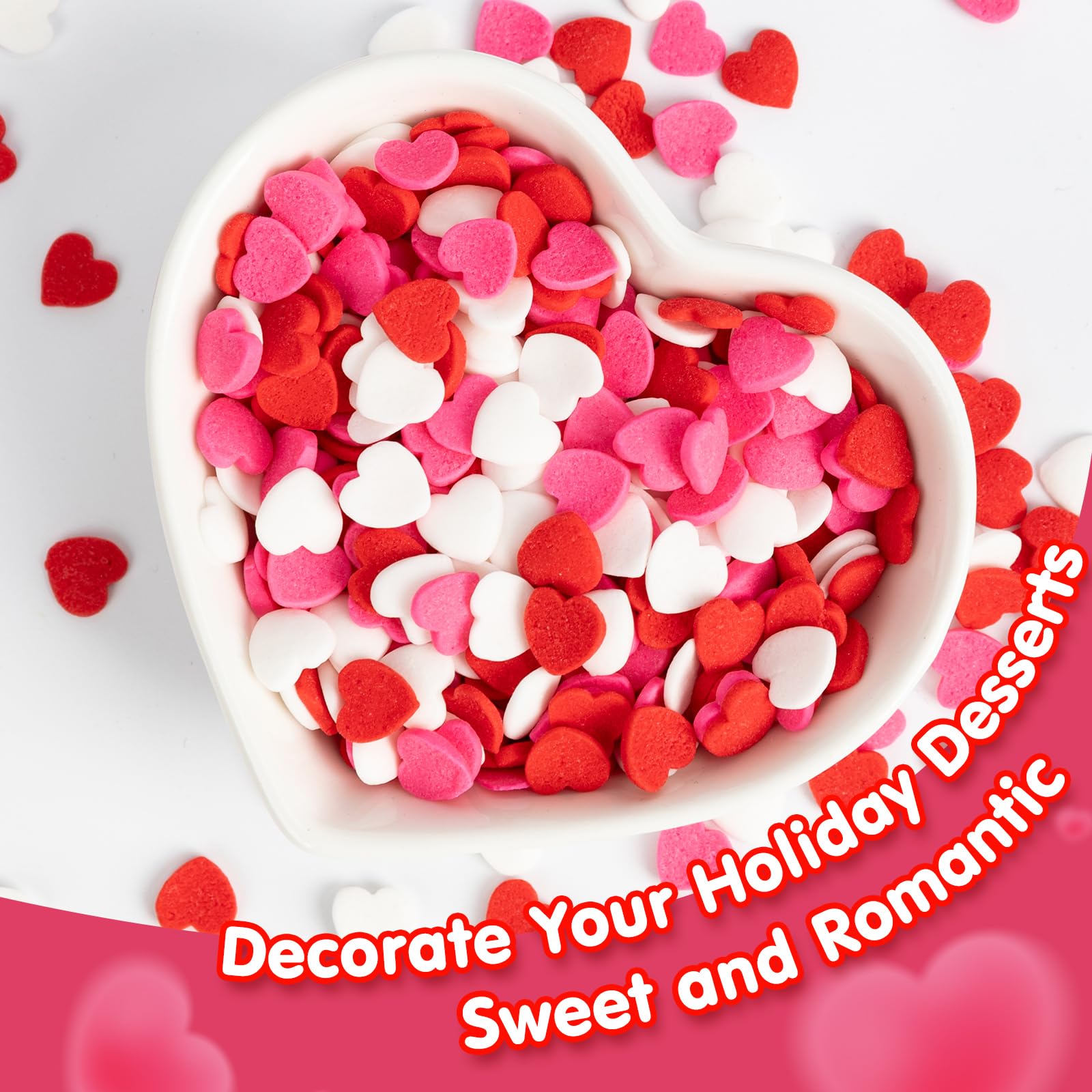 Sugarzy heart sprinkles for ice cream toppings create eye-catching dessert garnishes.