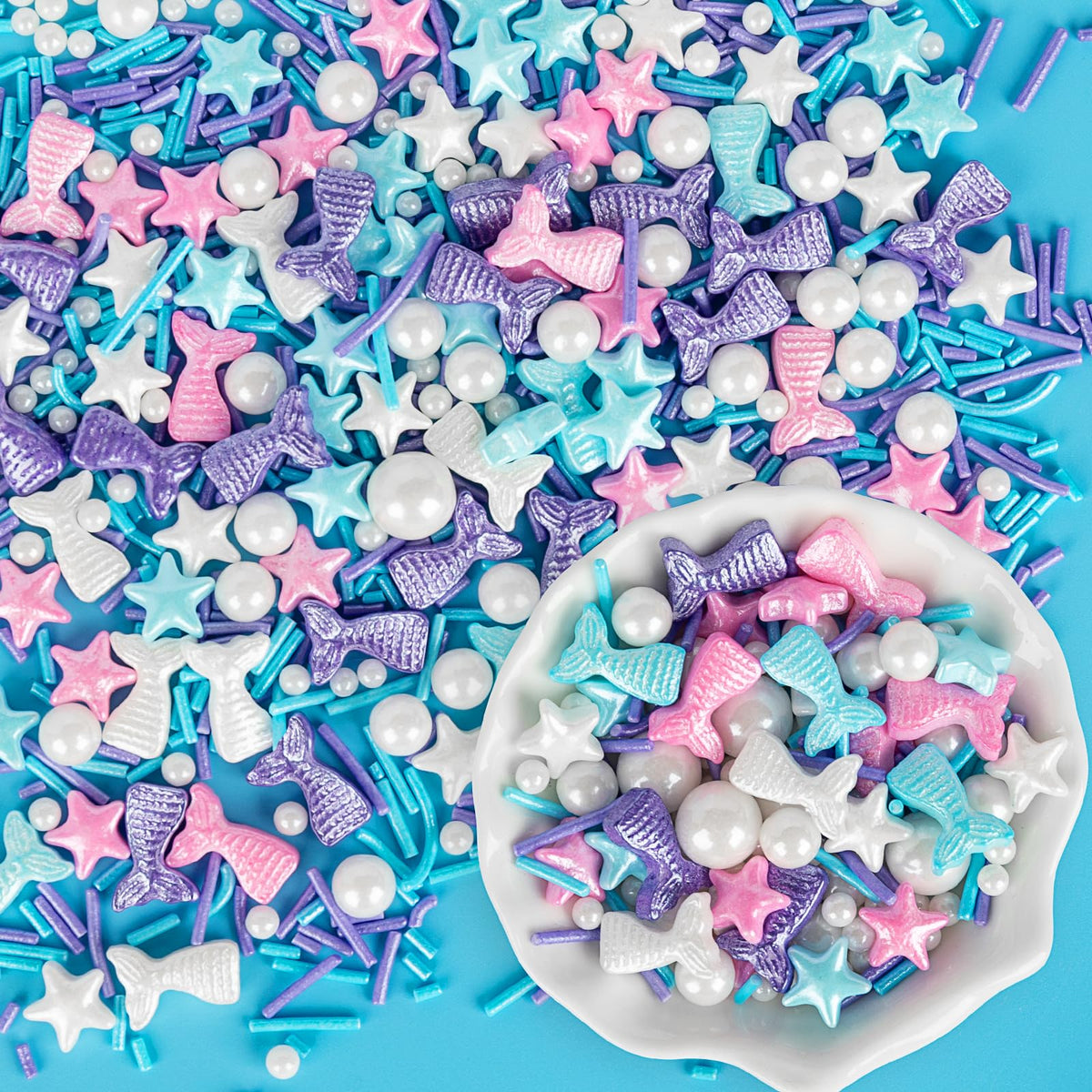 Sugarzy Mermaid Sprinkles pearls bottle adds shimmering ocean sparkle to desserts.