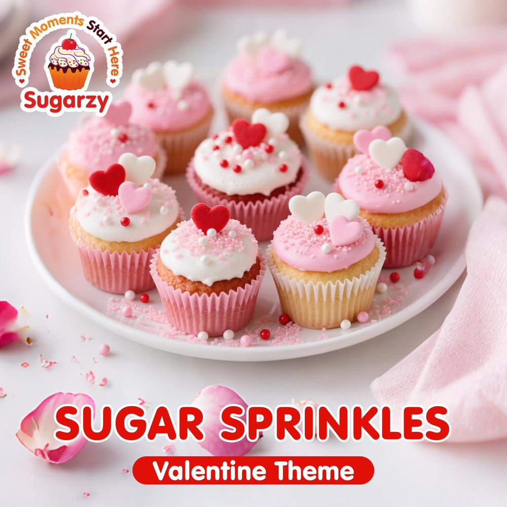 Sugarzy pink heart nonpareils add charm to cookies and cupcakes.