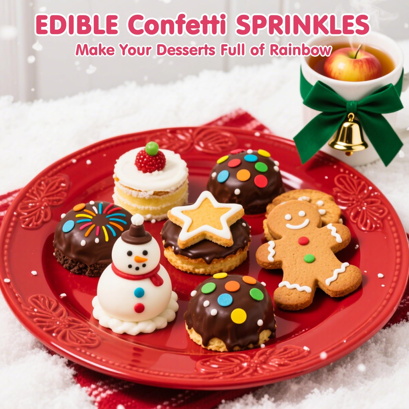 Sugarzy rainbow sprinkles adding color to desserts on display