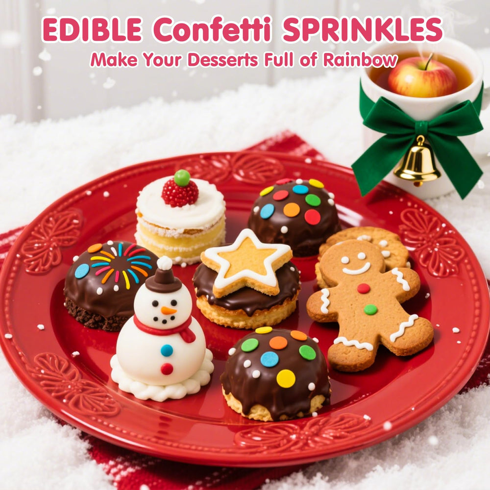 Sugarzy rainbow sprinkles adding color to desserts on display