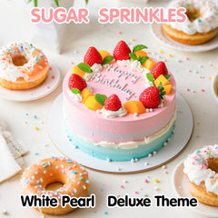 Sugarzy white pearl sprinkles jar closeup showing lustrous beads for cupcakes.