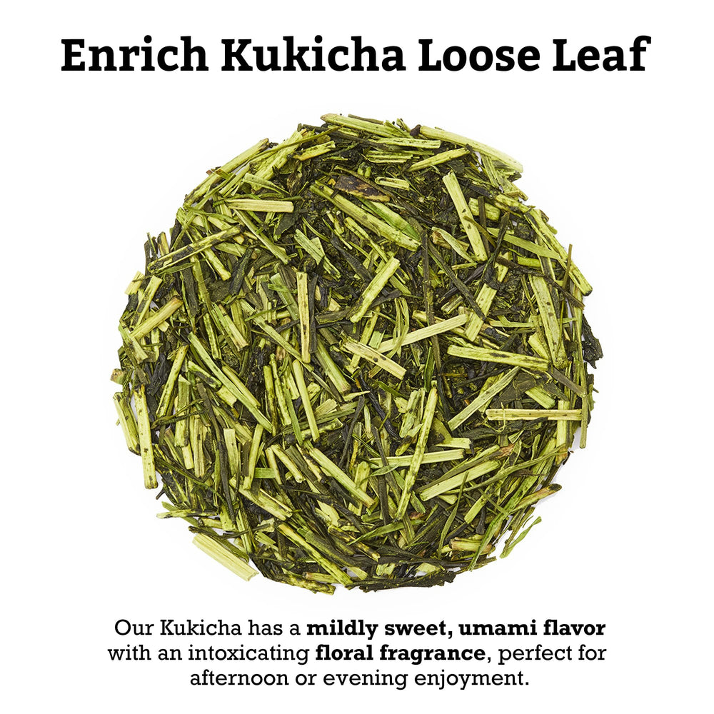 SUGIMOTO TEA Kukicha packaging in a reusable pouch to preserve freshness
