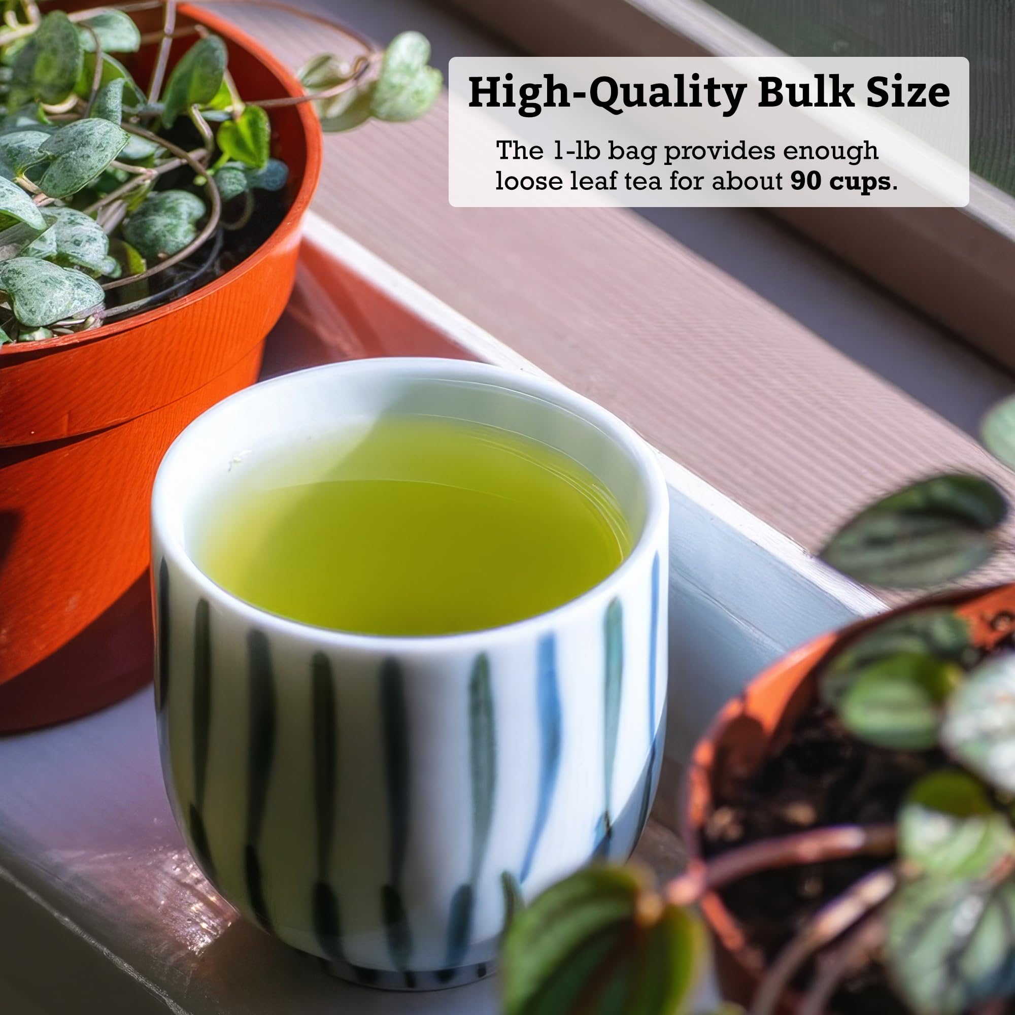 SUGIMOTO TEA Sencha Fukamushi in a cup shows aroma and full-bodied profile.