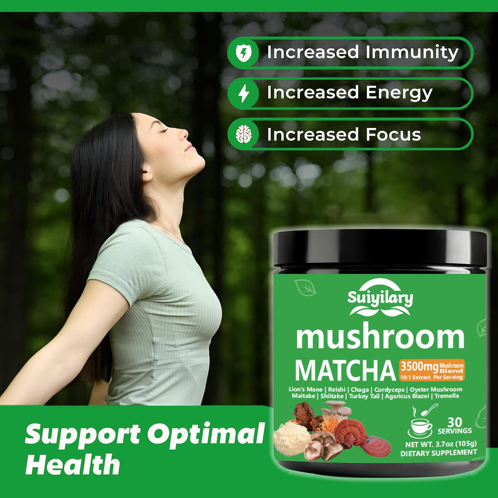Suiyilary mushroom blend ingredients closeup, showcasing gluten-free wellness.