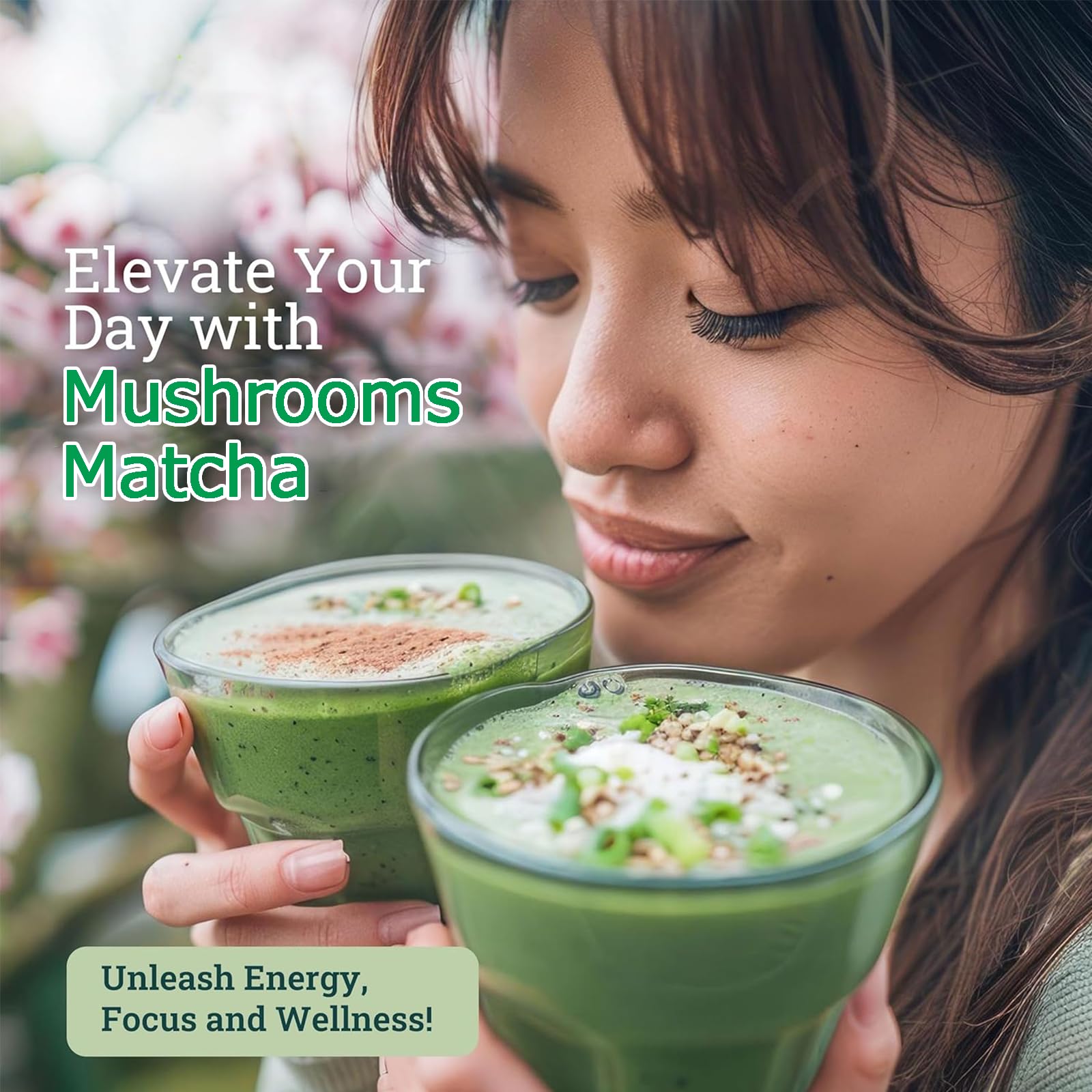 Suiyilary Mushroom Matcha cold drink poured into a glass for refreshment.