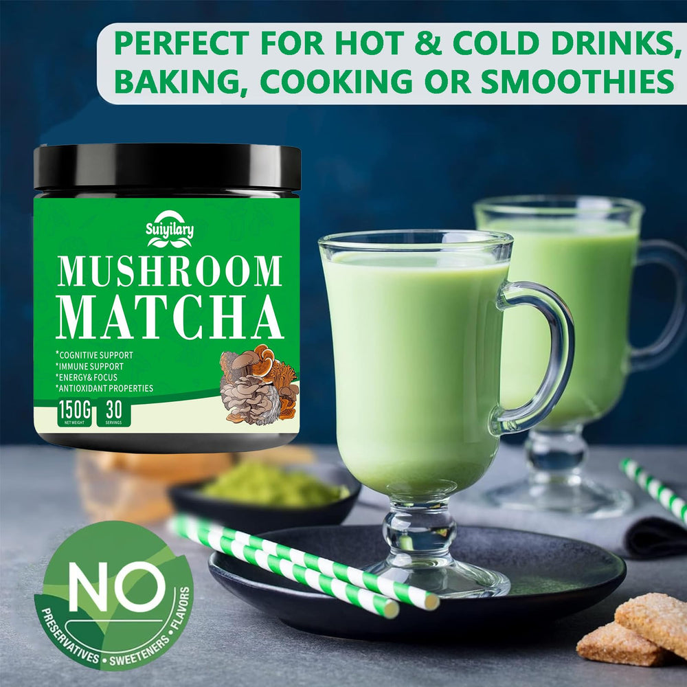 Suiyilary Mushroom Matcha dessert idea using powder for smooth flavor.