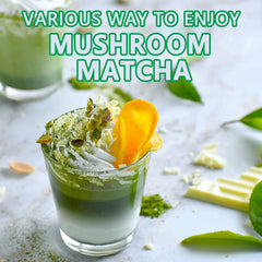Suiyilary Mushroom Matcha latte in a hot cup with inviting aroma.