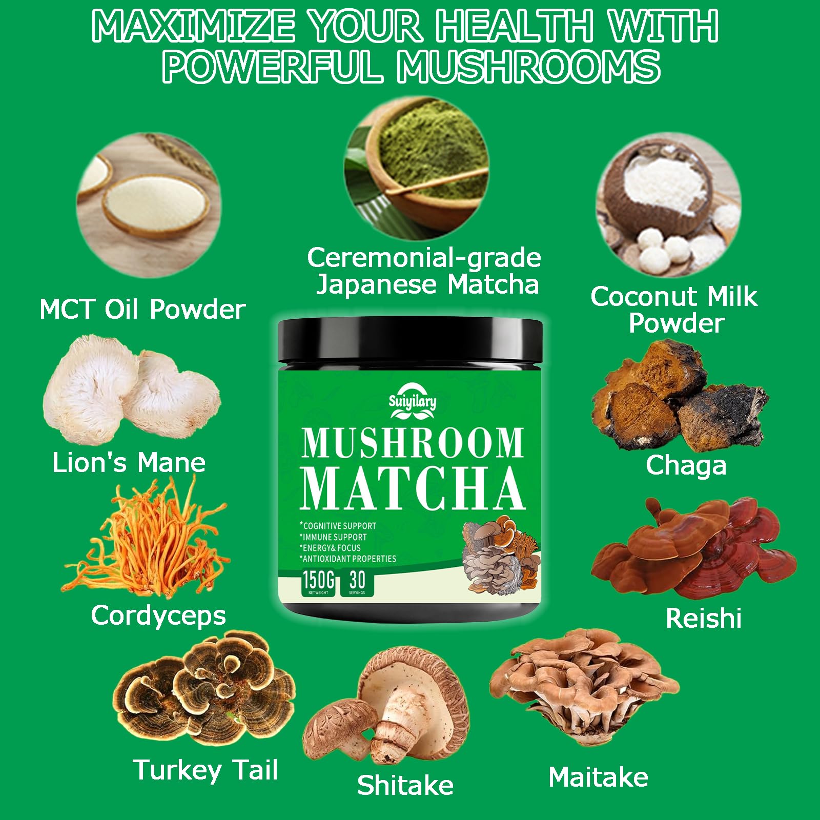 Suiyilary Mushroom Matcha latte foam in a mug for a creamy texture.