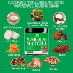 Suiyilary Mushroom Matcha latte foam in a mug for a creamy texture.