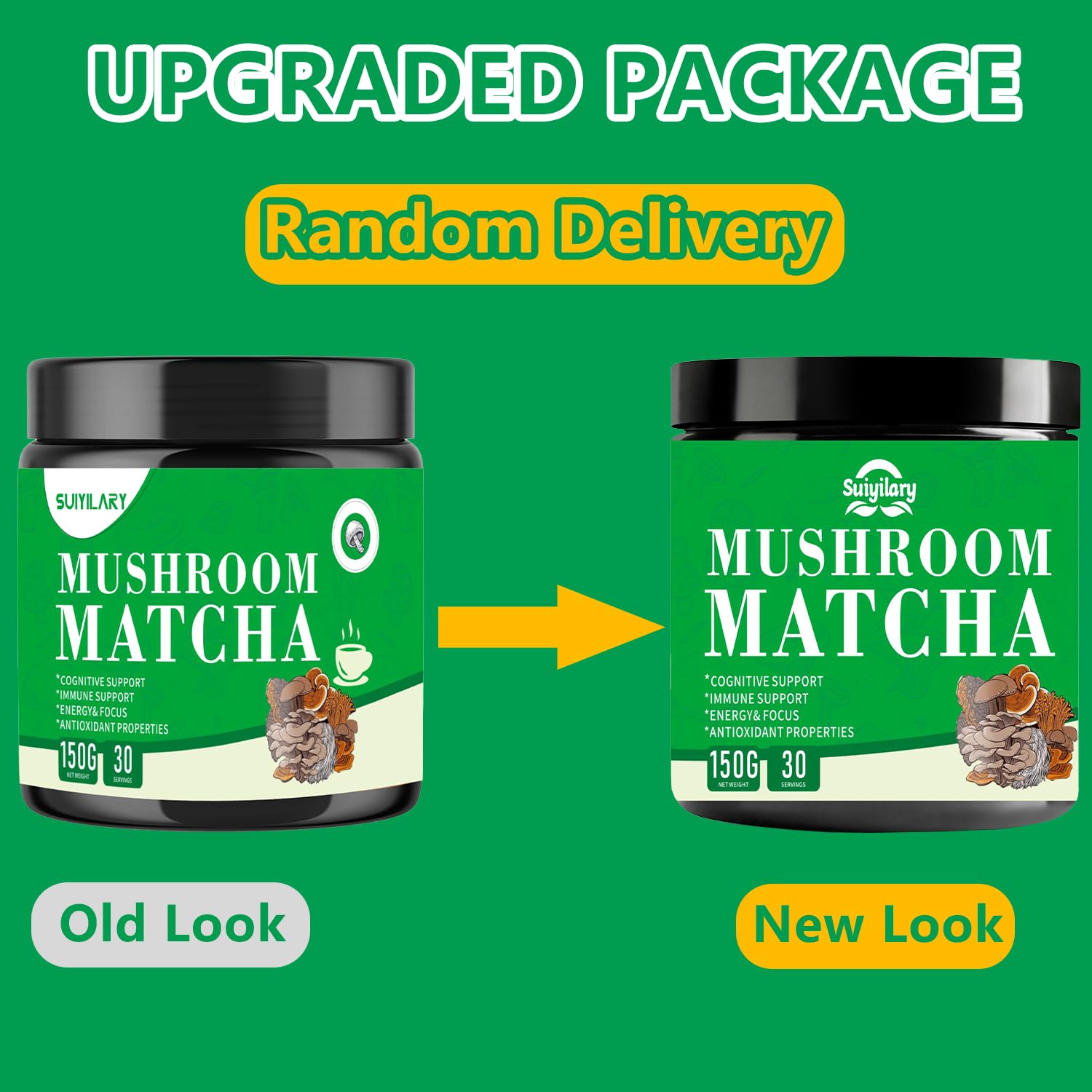 Suiyilary Mushroom Matcha powder measured with a spoon for a quick energy-boosting drink.