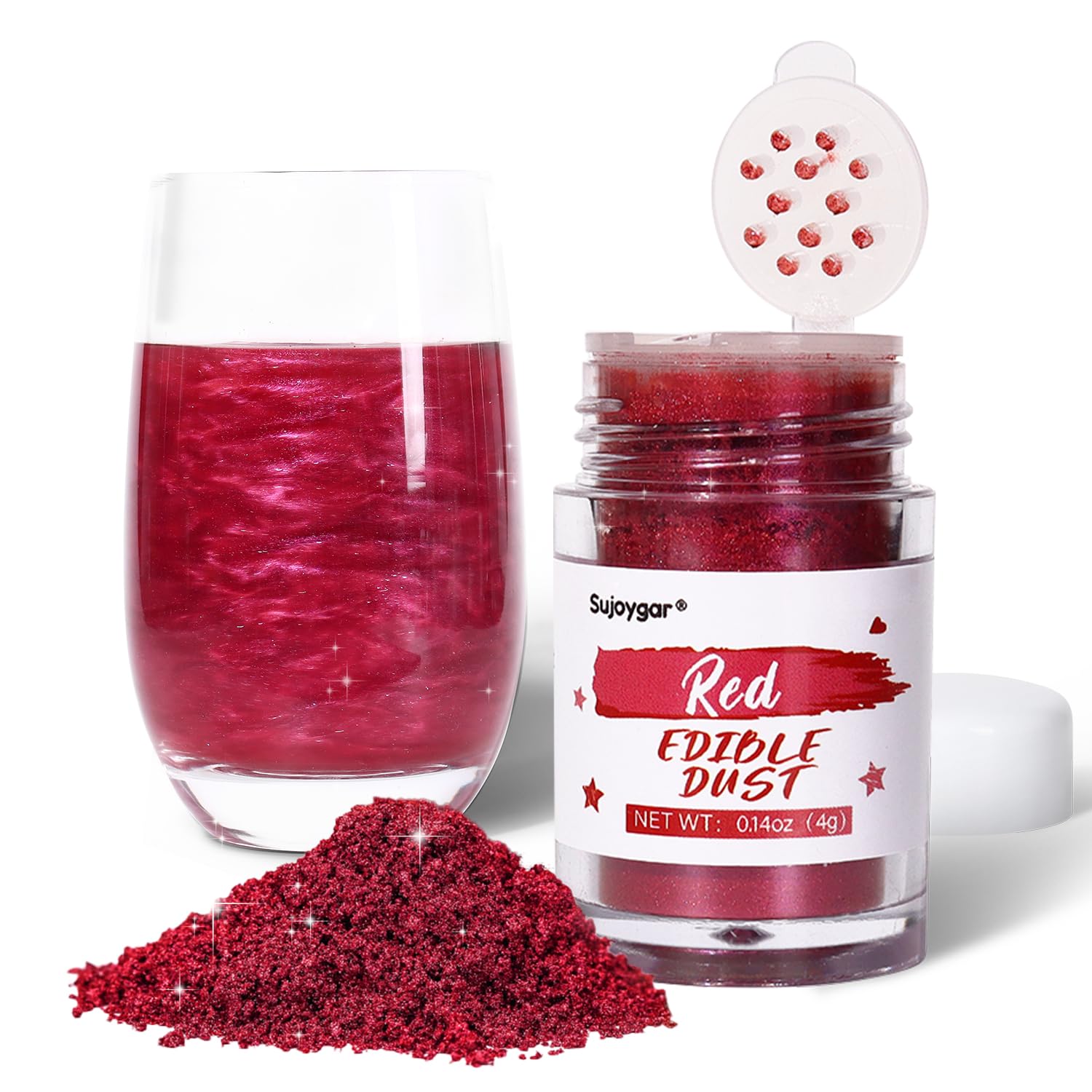 Sujoygar Ruby Red edible glitter for drinks adds shimmering color to cocktails