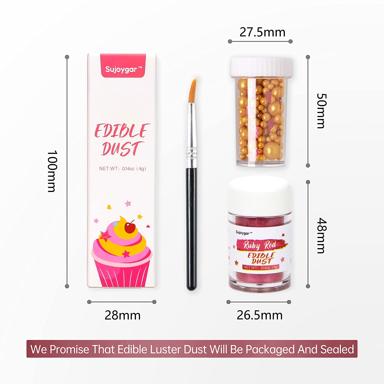 Sujoygar Ruby Red edible glitter comes with a sealed lid for easy storage