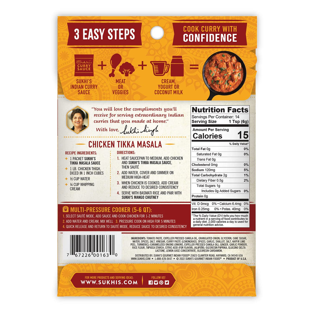 Sukhi's 3oz six-pack packaging ready for home cooking.