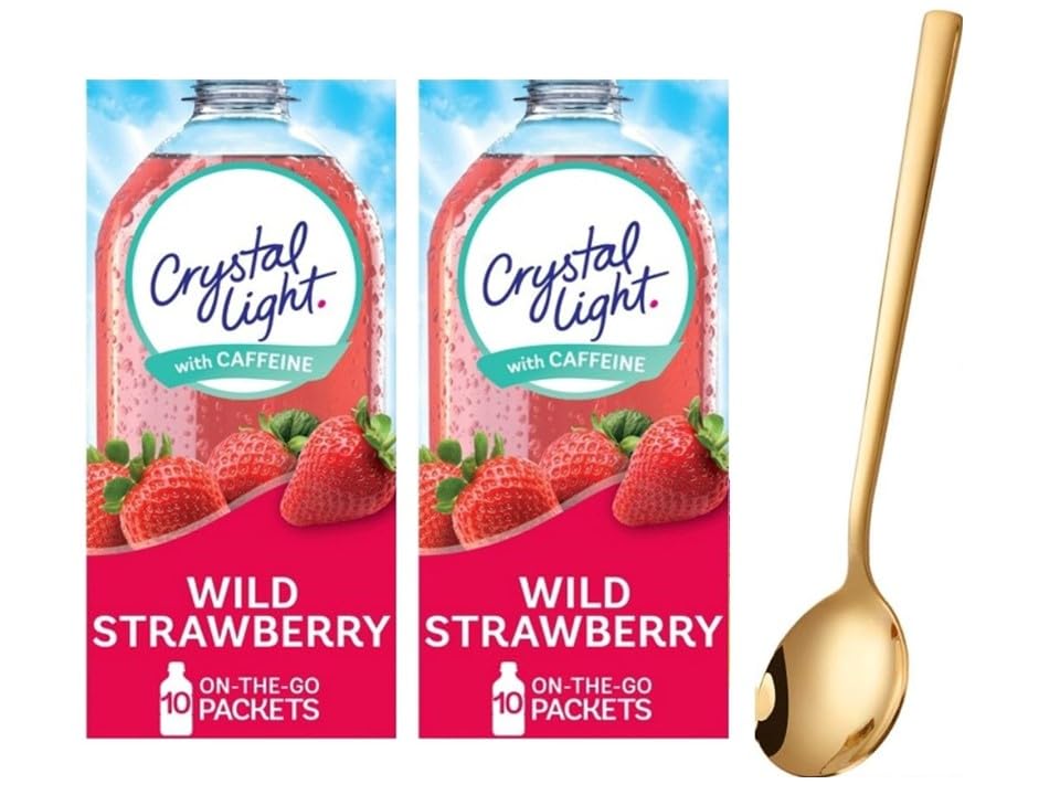 Sukkar Pasha Crystal Light On The Go Natural Lemonade pack with single-serve pouches and spoon for on-the-go refreshment.